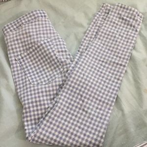 Blue and white checkered skinny trousers